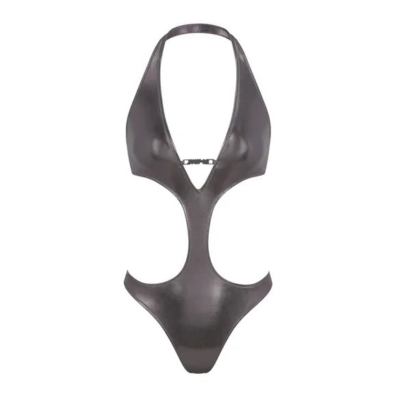 NWT SKIMS METALLIC SWIM HALTER MONOKINI IN CARBON