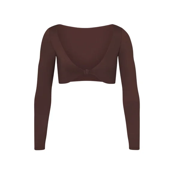 NWT SKIMS SWIM LONG SLEEVE SHRUG IN COCOA SIZE XXS
