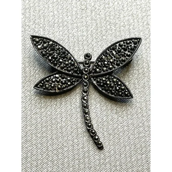 Vintage Dragonfly Brooch Pin 925 Marcasite Signed CFJ