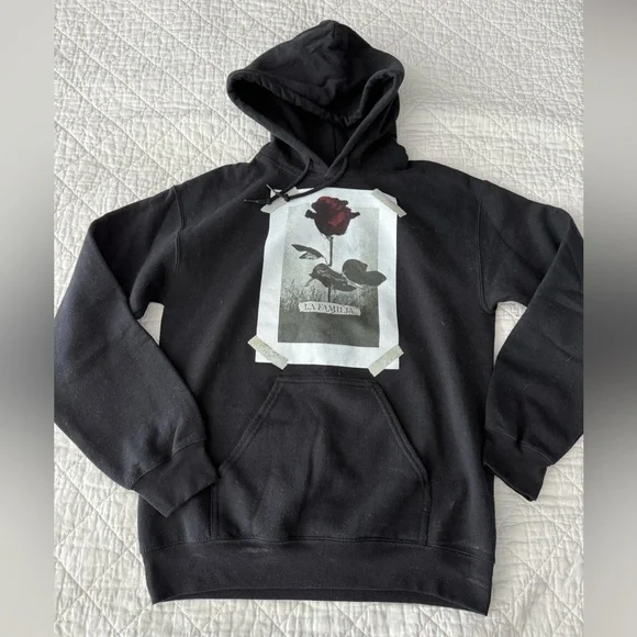 Black Hoodie with Rose Graphic