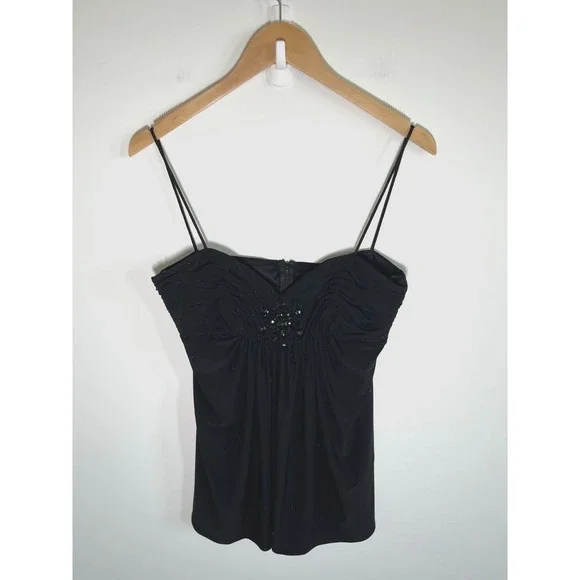 Dressbarn Y2K Dark Fairy Babydoll Cami Top Womens 10 Black Beaded Going Out