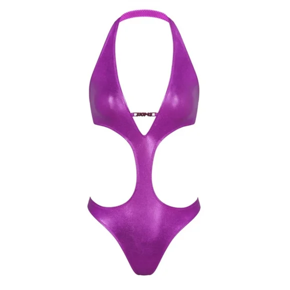 NWT SKIMS METALLIC SWIM HALTER MONOKINI IN DRAGONFRUIT