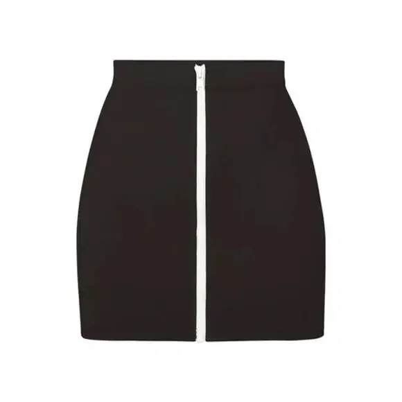 SKIMS Women's Black Zip-Up Swim Mini Skirt ONYX Size S NWOT