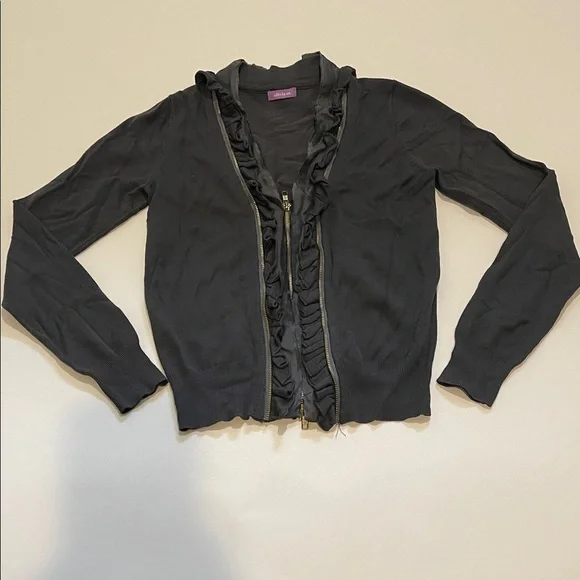 Olivia M. Black Ruffled Cardigan with Zip
