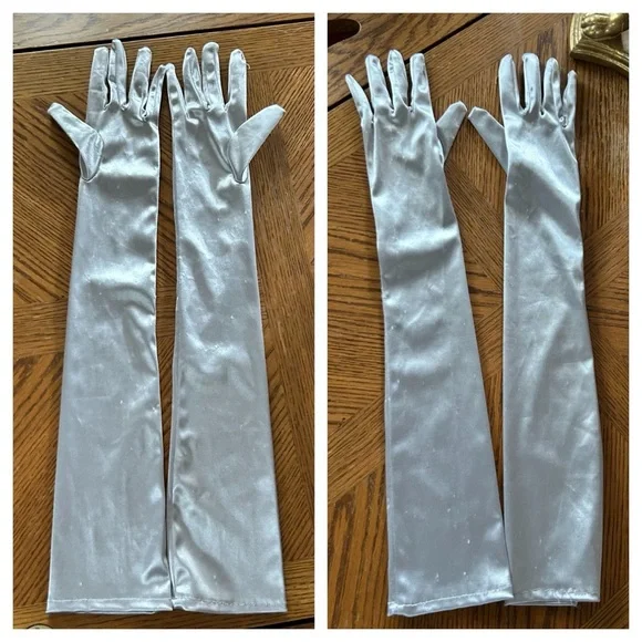 Satiny Silver Opera Gloves