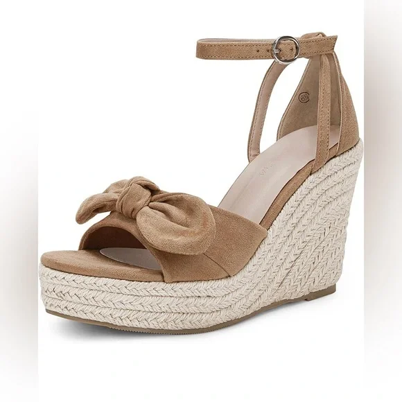 Rilista Womens Wedge Platform Sandals Cute Bowknot OpenToeEspadrille‎ High Heels