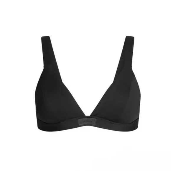 NWT SKIMS Signature Swim Fixed Triangle Bikini Top Front Logo Onyx Black Small