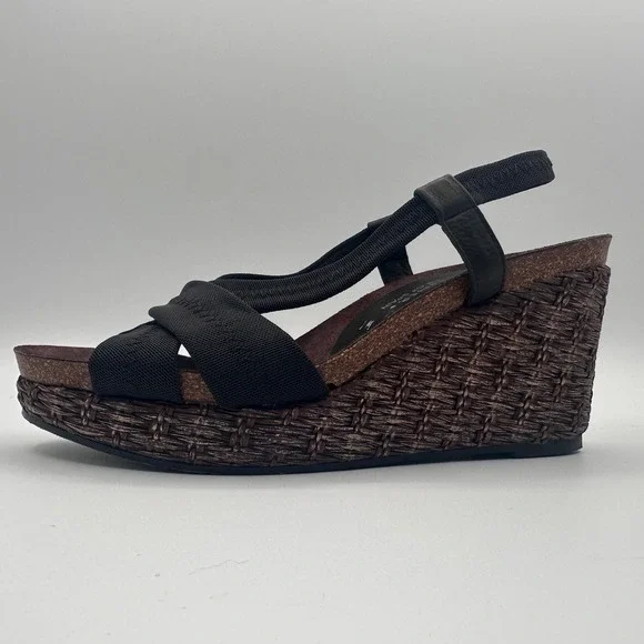 Donald J Pliner Wedge Sandals Espadrille Woven Heel Slingback‎ Black Size 7M