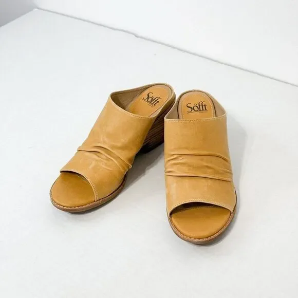 Sofft Strathmore NWB Sz 10 Soleil Yellow Luxe Italian Ruched Slide Wedge Shoes