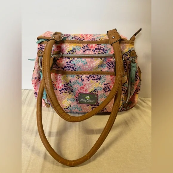 Lily Bloom Multicolor Baby Bag with Tan Straps