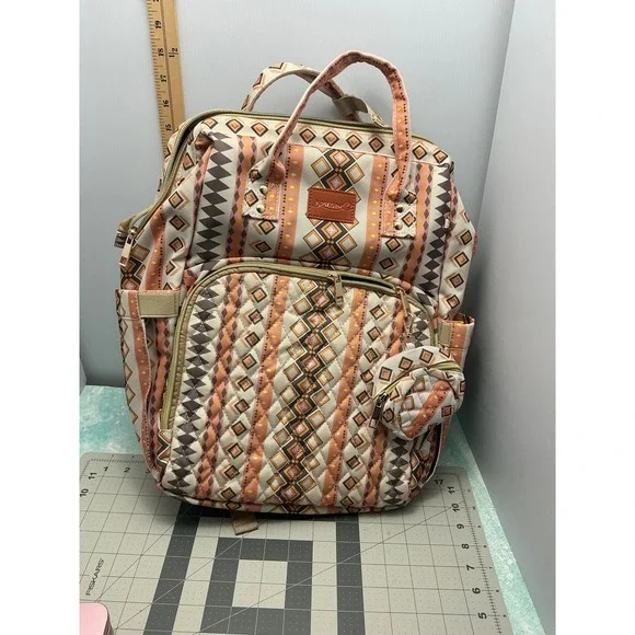 Rosegin Diaper Bag Backpack Tribal‎ Geometric Print with Changing Pad Orange