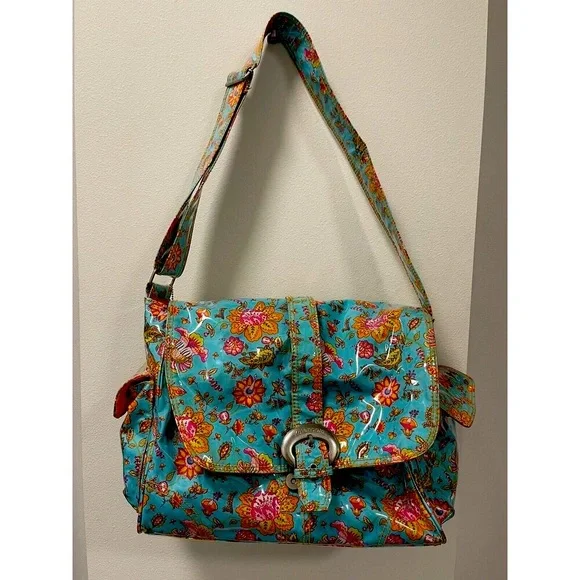 Kalencom Laminated Diaper Buckle Bag‎ Turquoise Pink Gypsy Wildflower