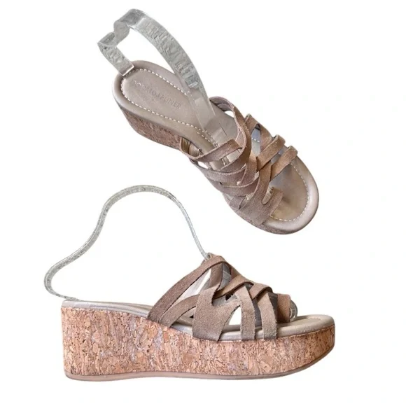 Donald J. Pliner Interwoven Strappy Suede Platform Cork Slip On Sandals Tan Sz 8