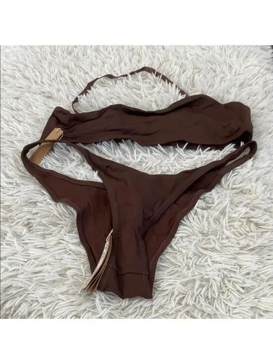 SKIMS SWIM CHEEKY TANGA BOTTOM AND bandeau bikini top Cocoa in SET xl