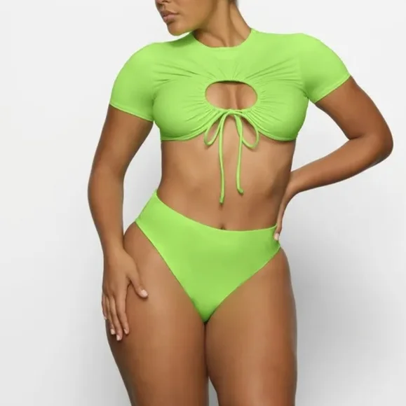 SKIMS Recycled Swim Ruched T-Shirt Size:4X Neon Green