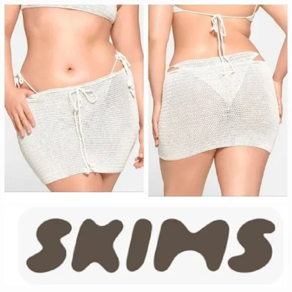 SKIMS Women's Marble Crochet Swim Mini Drawstring Skirt Size 3X