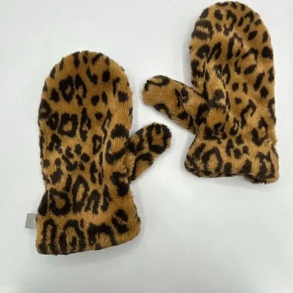 Nine & Company Women's Size L/XL Leopard Print Acrylic Faux Fur Mittens Gloves