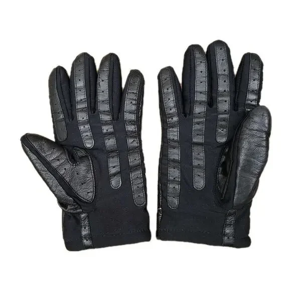 Vintage Isotoner Women Leather Gloves Wool Lining Sz Large Black