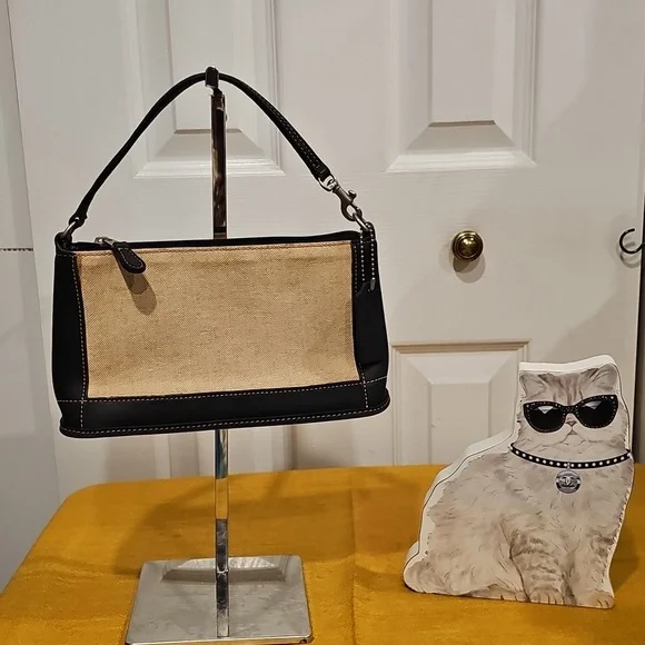 Coach Linen & Navy Leather Vintage Pochette A0C-6115 EUC