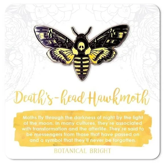 Death's-Head Hawkmoth Enamel Pin -‎ Gold Plated Nature Jewelry - Garden Brooch