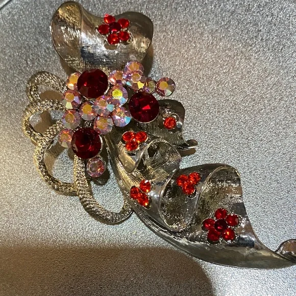 Vintage Red and Pink Rhinestone Brooch Pendant Combo 3 inch in length