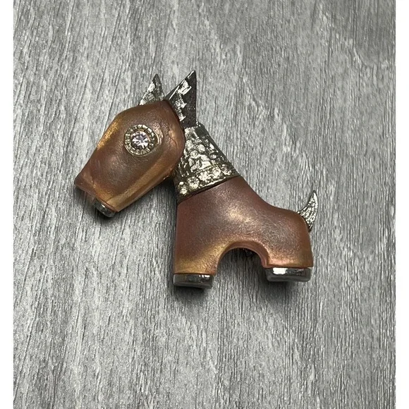 Vintage Hattie Carnegie Pink Frosted‎ Scottie Dog Pin Brooch