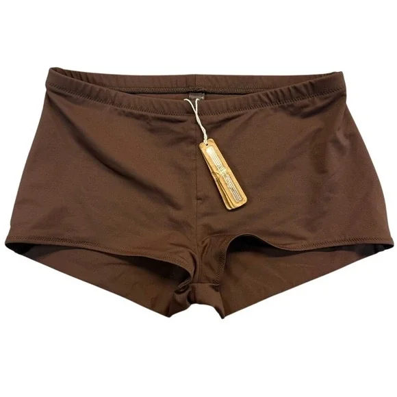 SKIMS Swim Womens Cocoa Brown Recycled Nylon Boy Short Swim Bottoms Size M NEW