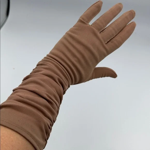 Vintage 60s Van Raalte Brown Tan Elbow Gloves One Size