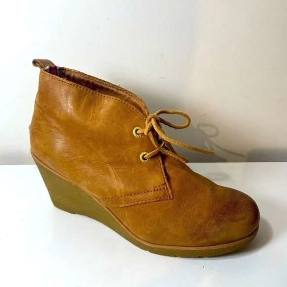 Sperry Brown Leather Top Sider Wedges Booties Size 7