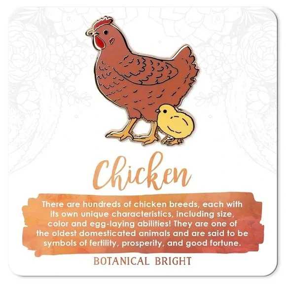 Chicken &‎ Chick Bird Enamel Pin - Gold Plated Farm Animal Jewelry & Brooch
