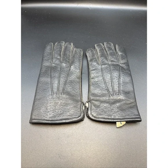 Vintage Leather Fur Lined Gloves USA‎ Large Clean Black Leather