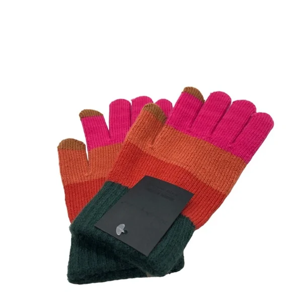 Do Everything In Love Color Block Fuchsia Stripe Pattern Gloves Winter Accessory