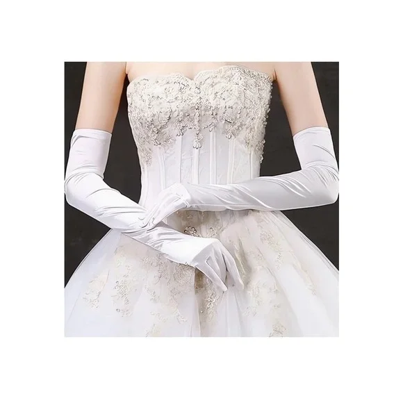 Retro White Satiny Stretch Opera Length Long over Elbow Gloves‎ 19