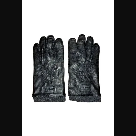 Ted Baker London Black Leather Wool Cashmere Cold Weather Smart Gloves New M/L