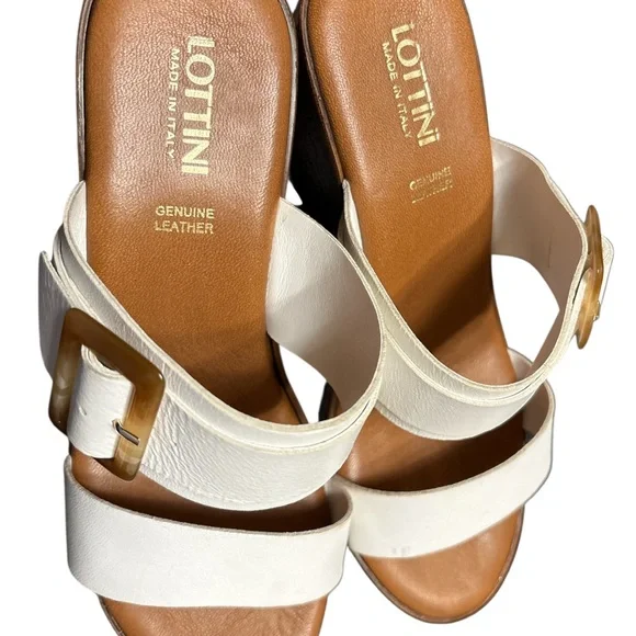 LOTTINI Women's White Leather Slip on Sandals,made in Italy