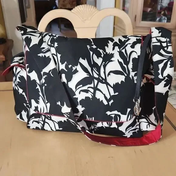 OIOI Australian nylon black,white and red floral diaper/messenger bag