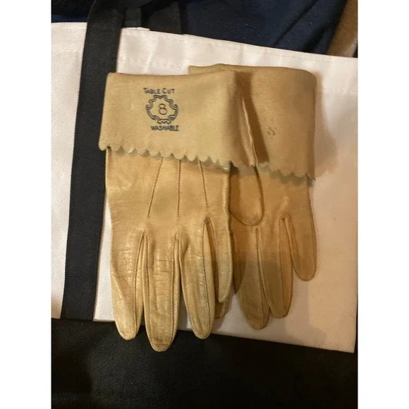 Handmade Table Cut Washable Leather Gloves Sz. 8 EUC
