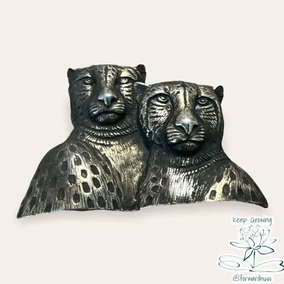 Leopard Couple Pewter Signed Jonette Jewelry J.J. Brooch