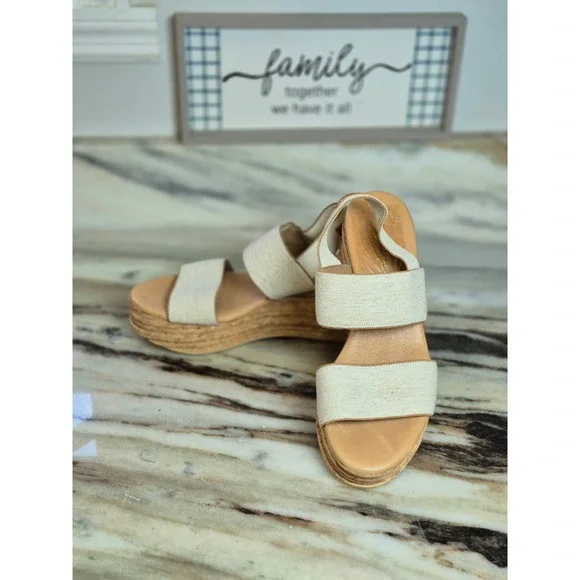 Isabel Espadrilles Beige Canvas Cork Platform Wedge Sandals Crafted in Spain 37