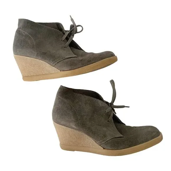 J Crew Lace Up Wedge Ankle Suede Boots Booties Shoes Women's Size 8 Grey