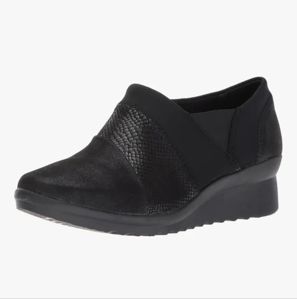 Clarks Womens Caddell Denali wedge shoes Black women’s size 9