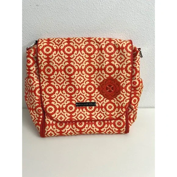 Petunia Pickle Bottom Boxy Backpack Diaper Bag Red Cream Geometric Tile Print