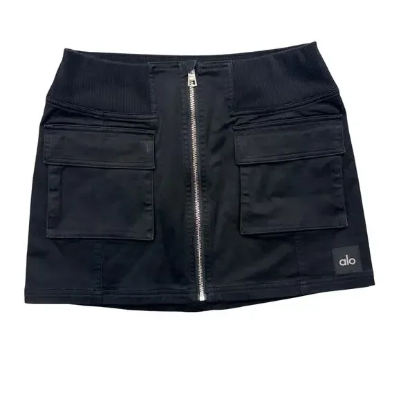 Alo Yoga Mini Skirt Black Night Out Front Zip Cargo Mini Skirt Size S
