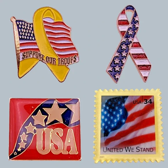 Patriotic Support Our Troops Ribbon Lot of 4 USA Vintage Hat Lapel Pins