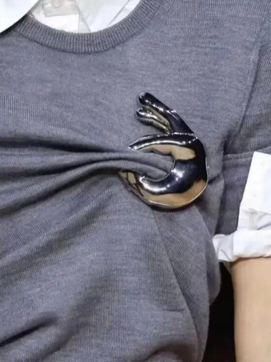 Nwot ZARA Silver Hand Sculptural Ok Brooch