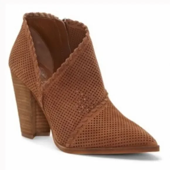 Vince Camuto Lamorna Seed Brown Asymmetrical Ankle Booties Boots 8