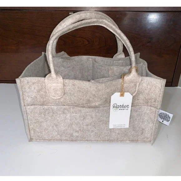 NWT Parker Baby Co Felt Diaper Caddy Oatmeal Heather Gray Nursery Organizer