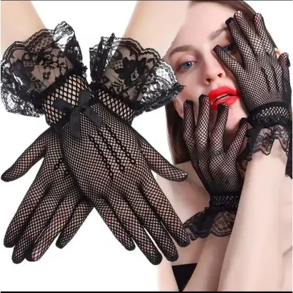 Sophisticated Black Lace Mesh Gloves Women Lace Gloves for Wedding Elegant Short