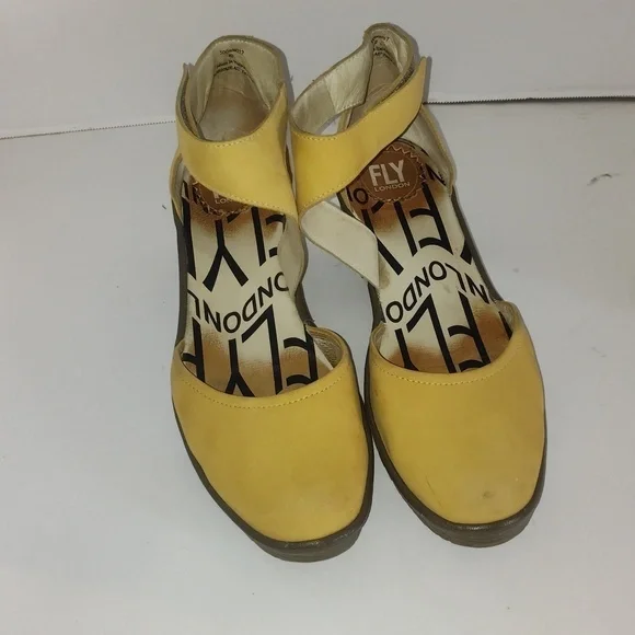 Fly London shoes Mustard Yellow Leather Wedge Shoes Size 40 About A 8.5 To 9.5us