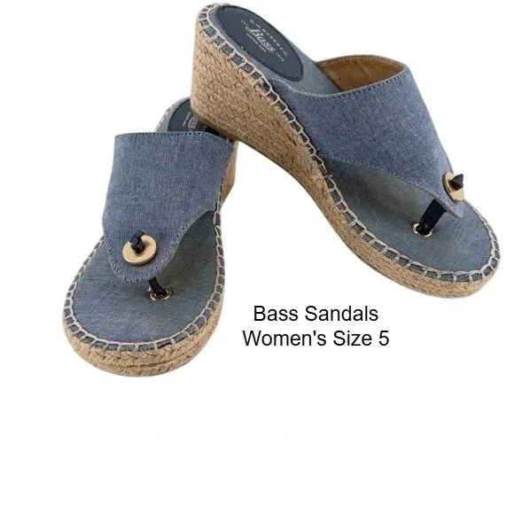 GH Bass Opal Blue Chambray Espadrille Wedge Sandals Womens Denim 5M Spring